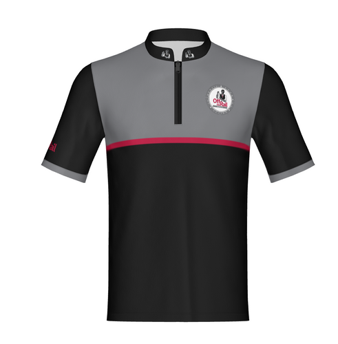 Two-Tone Grey and Black with Red Stripe Performance Polo-Non Customizable